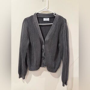 Old Navy Charcoal Ribbed Button-Front Cardigan